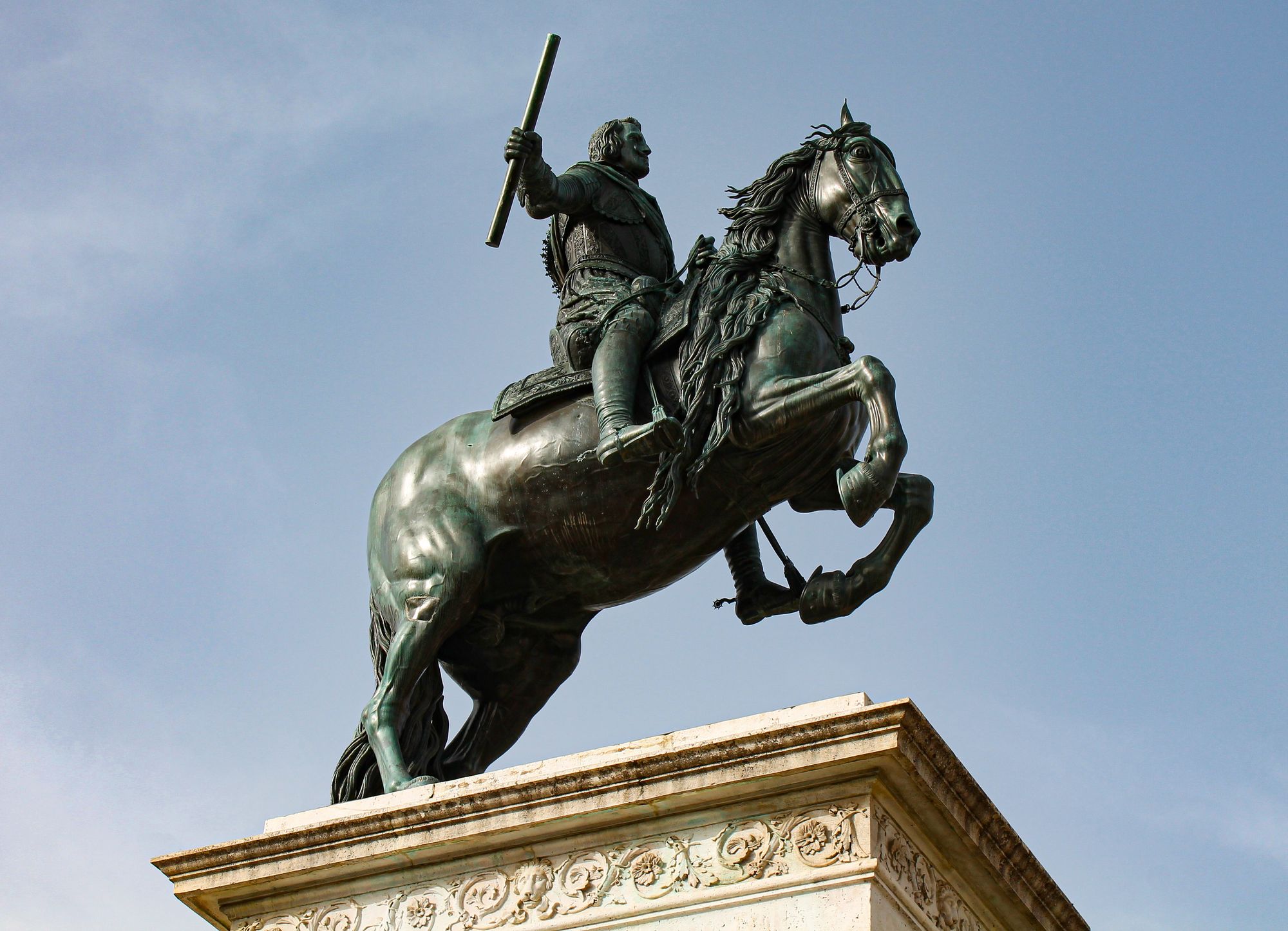 Statues of Spanish monarchs in the gardens of Plaza de Oriente, Madrid